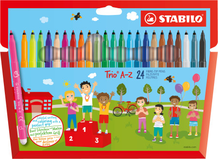 STABILO Trio A-Z Fibre Tip Pen - Wallet of 24 - Assorted Colours Incl 4 Neon