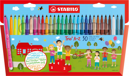 STABILO Trio A-Z Fibre Tip Pen - Wallet of 30 - Assorted Colours Incl 5 Neon