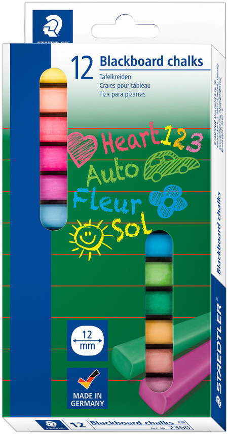 Staedtler Blackboard Chalks 12mm - Assorted Colours (Pack of 12)