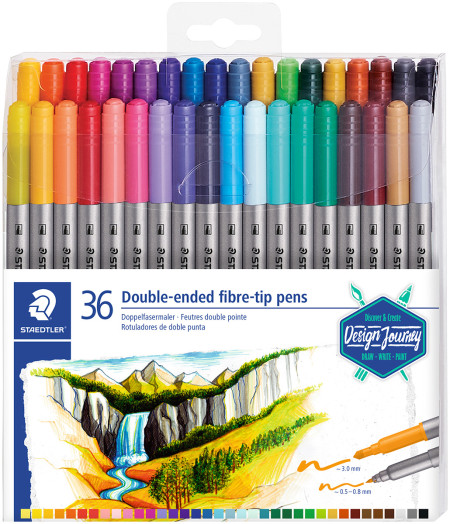 Staedtler Double Ended Fibre Tip Pens - Assorted Colours (Wallet of 36)