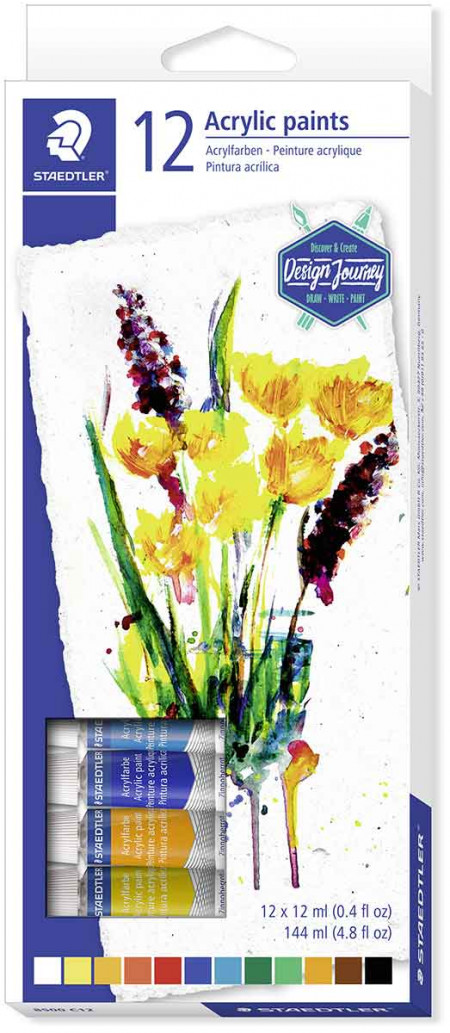 Staedtler Design Journey Acrylic Paints - Assorted Colours (Pack of 12)