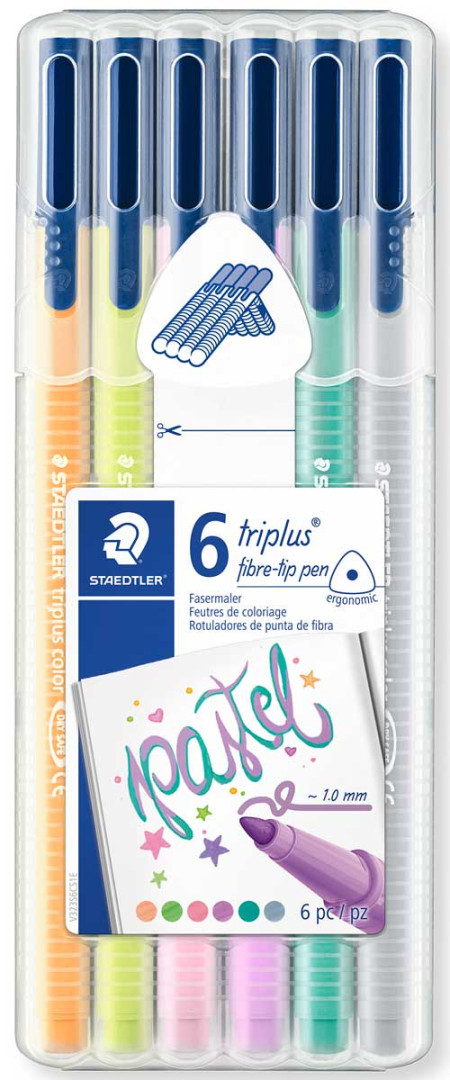 Staedtler Triplus Fibre Tip Pens - Assorted Pastel Colours (Pack of 6)