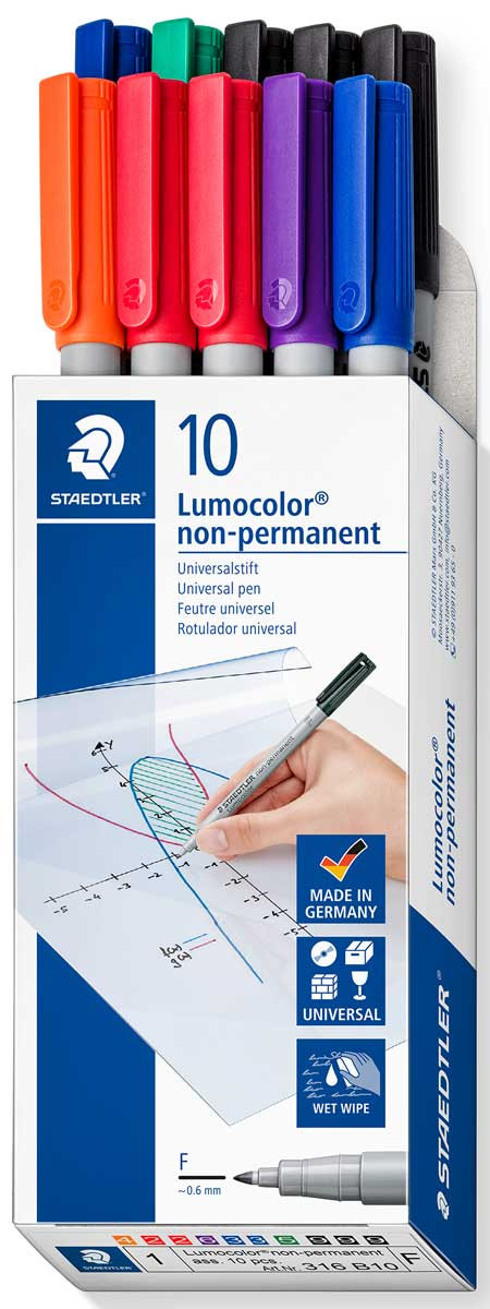 Staedtler Lumocolor Non-Permanent Markers - Fine - Assorted Colours (Pack of 10)