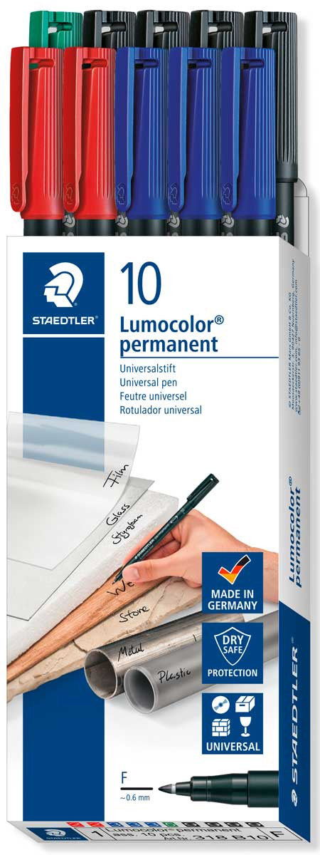 Staedtler Lumocolor Permanent Markers - Fine - Assorted Colours (Pack of 10)