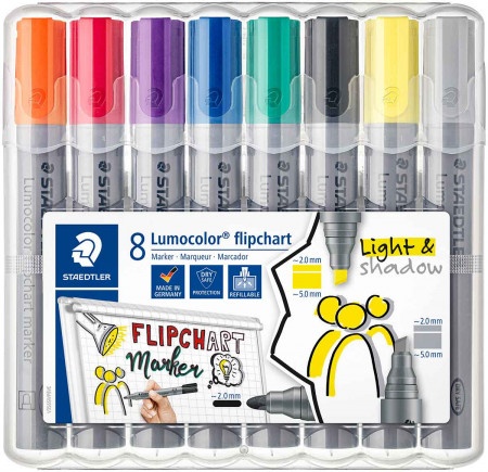Staedtler Lumocolor Flipchart Markers - Various Tip Types - Assorted Colours (Pack of 8)