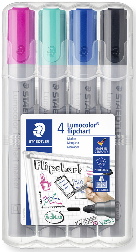 Staedtler Lumocolor Flipchart Markers - Bullet Tip - Fun Colours (Pack of 4)