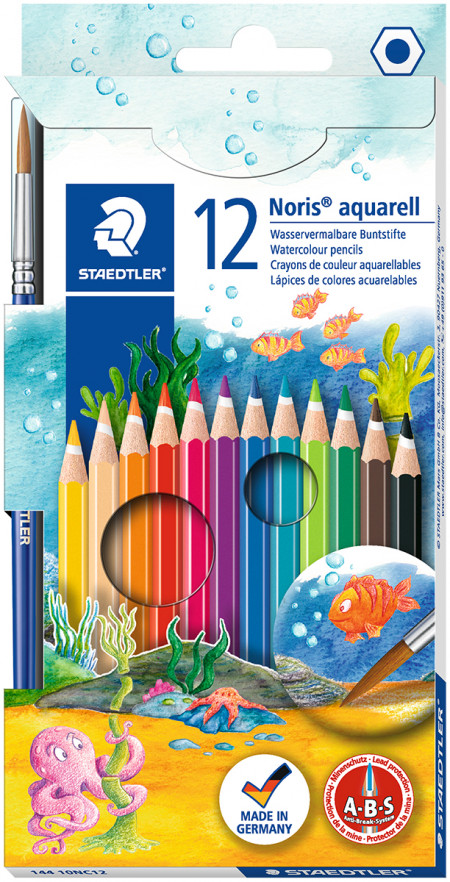 Staedtler Noris Club Aquarell Watercolour Pencils with Paint Brush - Assorted Colours (Pack of 12)