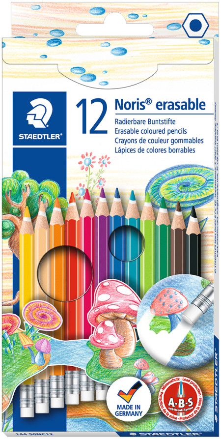 Staedtler Noris Club Erasable Coloured Pencils with Eraser Tip - Assorted Colours (Pack of 12)