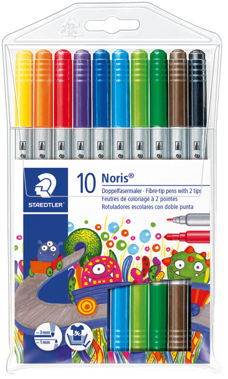 Staedtler Noris Club Double-Ended Fibre Tip Pens - Assorted Colours (Pack of 10)