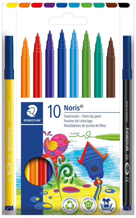 Staedtler Noris Fibre Tip Pens - Assorted Colours (Box of 10)