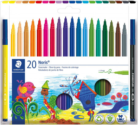 Staedtler Noris Fibre Tip Pens - Assorted Colours (Box of 20)