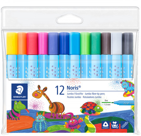 Staedtler Noris Triangular Jumbo Fibre Tip Pen - Fine  - Assorted Colours (Wallet of 12)