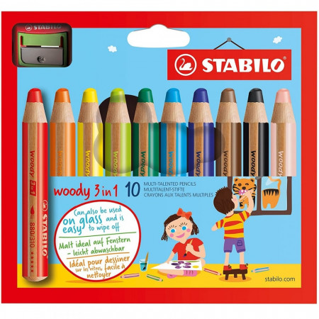 STABILO Woody 3in1 Jumbo Colouring Pencils - Assorted Colours (Pack of 10)