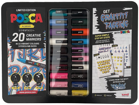 POSCA Graffiti Tag Paint Marker Set - Assorted Colours  - Tin of 20 (Limited Edition)