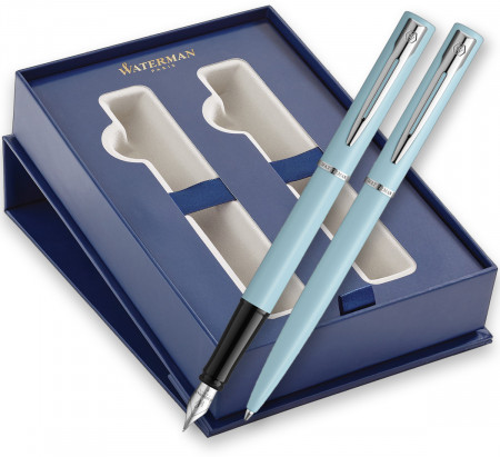Waterman Allure Fountain & Ballpoint Pen Gift Set - Pastel Blue Chrome Trim