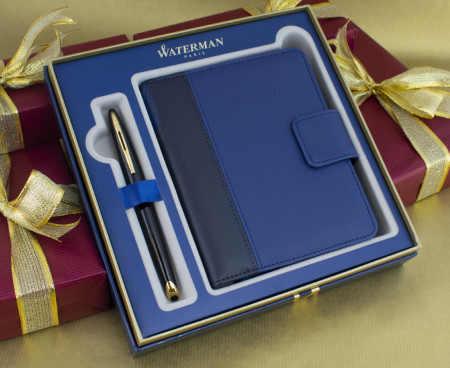 Waterman Carene Fountain Pen - Black Sea Gold Trim in Luxury Gift Box with Free Personal Organiser