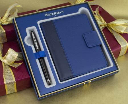 Waterman Carene Fountain Pen - Black Sea Chrome Trim in Luxury Gift Box with Free Personal Organiser