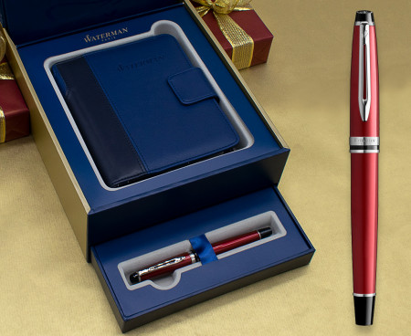 Waterman Expert Fountain Pen - Essential Dark Red Chrome Trim in Luxury Gift Box with Free Personal Organiser