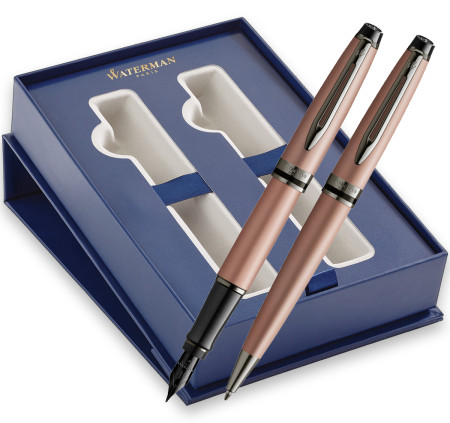 Waterman Expert Fountain & Ballpoint Pen Gift Set - Rose Gold Ruthenium Trim