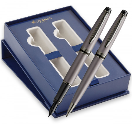 Waterman Expert Fountain & Ballpoint Pen Gift Set - Metallic Silver Ruthenium Trim