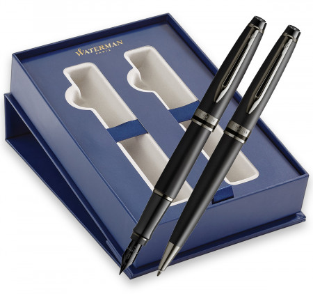 Waterman Expert Fountain & Ballpoint Pen Gift Set - Metallic Black Ruthenium Trim