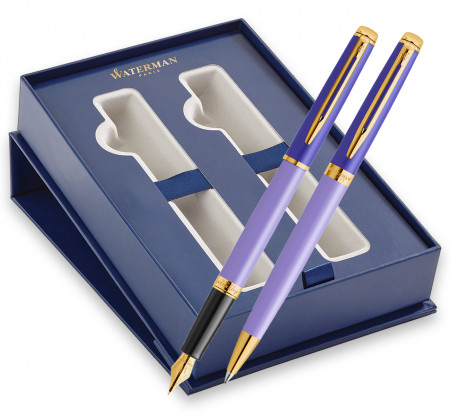 Waterman Hemisphere Fountain & Ballpoint Pen Gift Set - Colour Blocking Purple Gold Trim