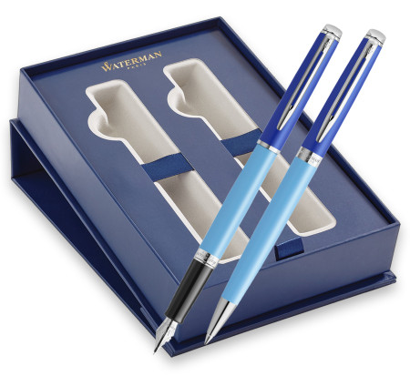 Waterman Hemisphere Fountain & Ballpoint Pen Gift Set - Colour Blocking Blue Chrome Trim