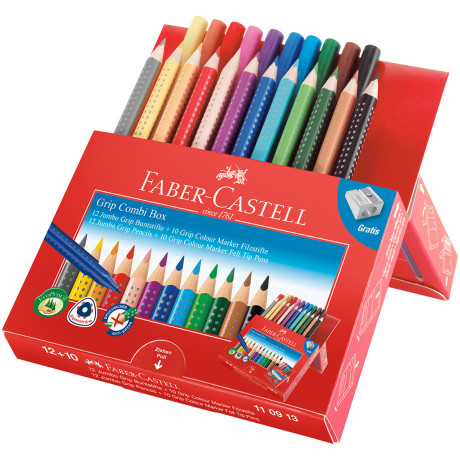Faber-Castell Jumbo Grip Colouring Pens & Pencils - Assorted Colours (Combi Box of 22) - Picture 1