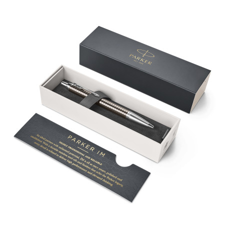 Parker IM Premium Ballpoint Pen - Dark Espresso Chiseled Chrome Trim - Picture 2