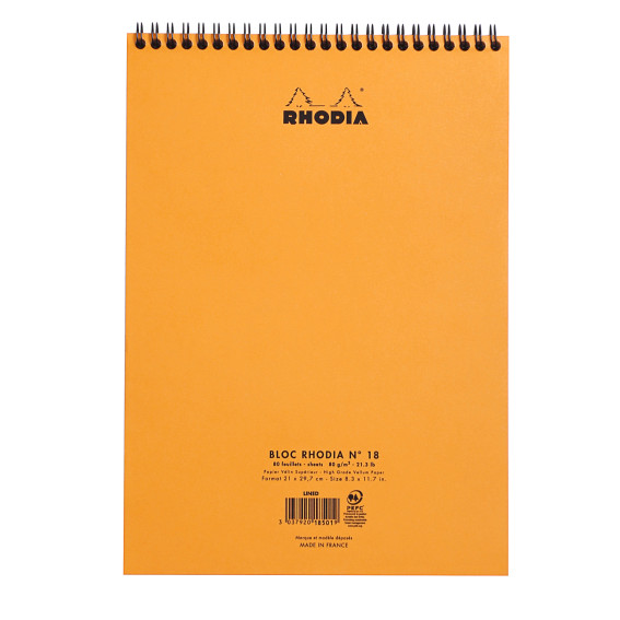 Rhodia Classic Wirebound Notepad - A4 - Orange - Squared - Picture 1