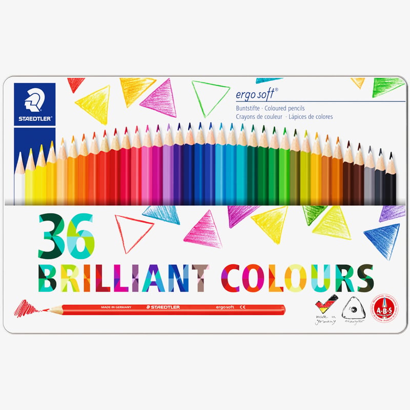 Staedtler Staedtler Ergosoft Triangular Coloured Pencils - Assorted Colours (Tin of 36)