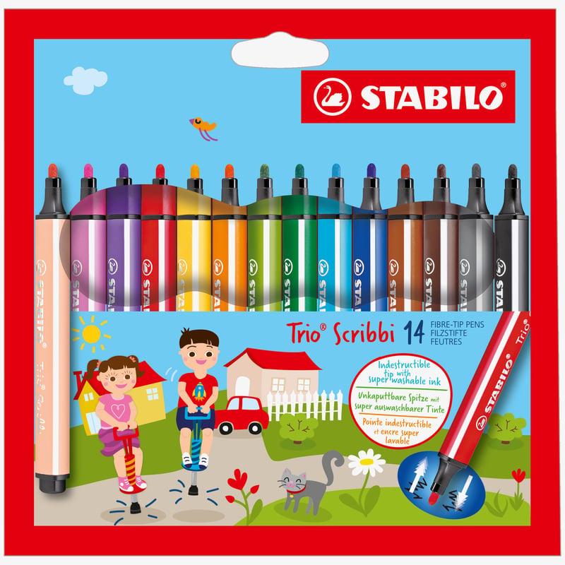 STABILO STABILO Trio Scribbi Fibre Tip Pen - Wallet of 14 - Assorted Colours