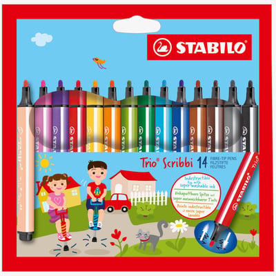 STABILO STABILO Trio Scribbi Fibre Tip Pen - Wallet of 14 - Assorted Colours