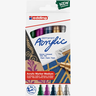 Edding Edding 5100 Acrylic Paint Markers - Bullet Tip - Medium - Festival Colours (Pack of 5)