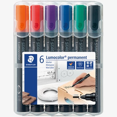 Staedtler Staedtler Lumocolor Permanent Markers - Bullet Tip - Assorted Colours (Pack of 6)