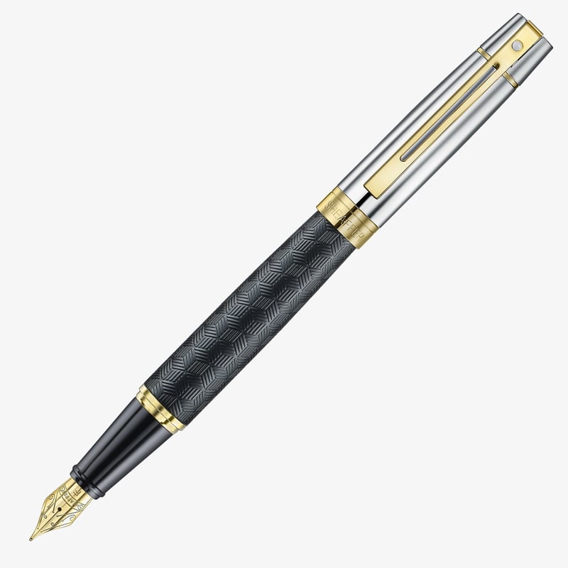 Sheaffer Sheaffer 300 Fountain Pen - Engraved Matte Black and Chrome with Gold Trim