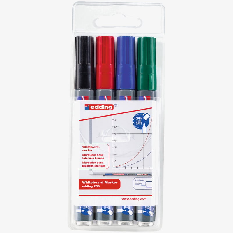 Edding Edding 250 Whiteboard Markers - Assorted Colours (Wallet of 4)