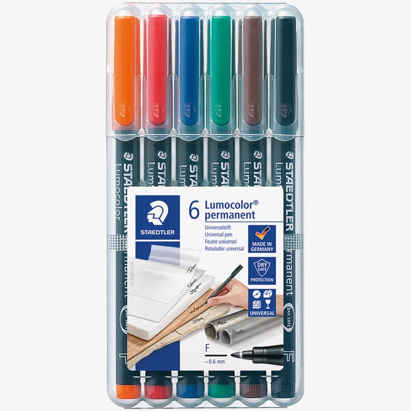 Staedtler Staedtler Lumocolor Permanent Pen - Fine - Assorted Colours (Pack of 6)