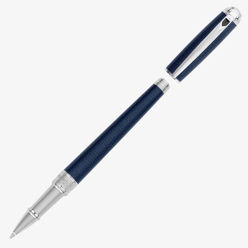 S.T. Dupont S.T. Dupont Line-D Medium Rollerball Pen - Guilloche Blue & Palladium