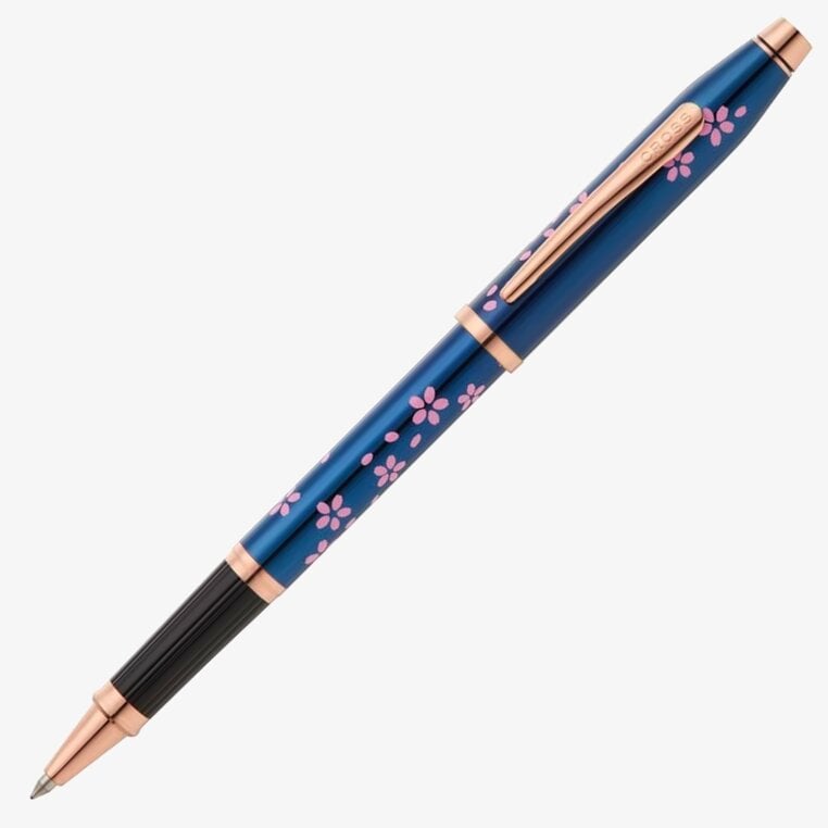 Cross Cross Century II Cherry Blossom Rollerball Pen - Blue Lacquer with Rose Gold Trim