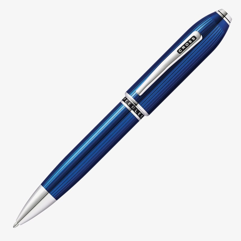 Cross Cross Peerless Ballpoint Pen - Quartz Blue Engraved Lacquer with Platinum-plated Trim
