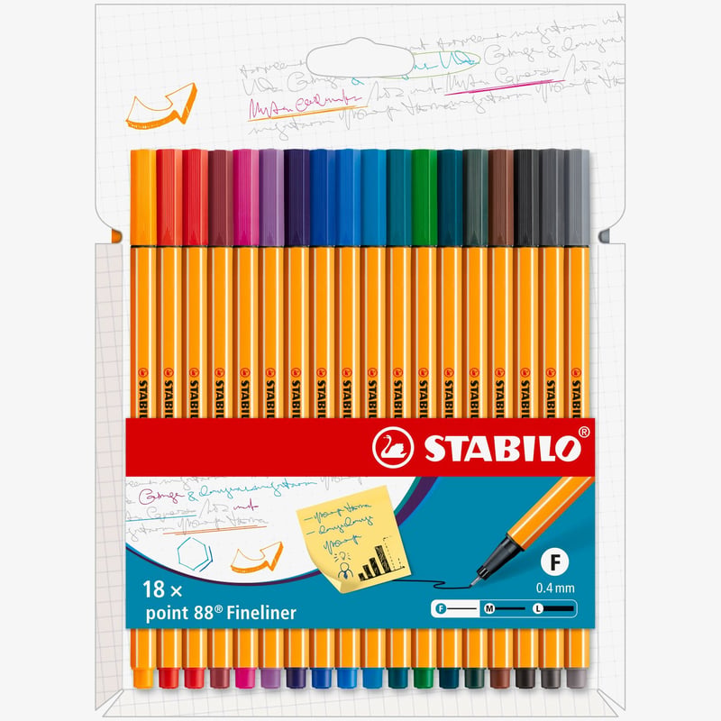 STABILO STABILO point 88 Fineliner - Wallet of 18 - Assorted Colours
