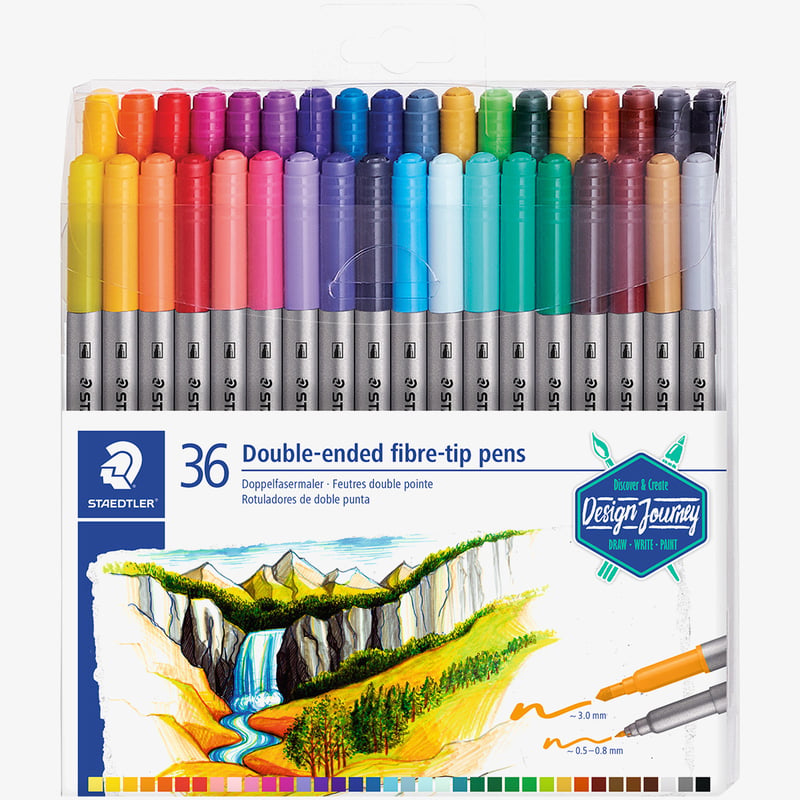 Staedtler Staedtler Double Ended Fibre Tip Pens - Assorted Colours (Wallet of 36)