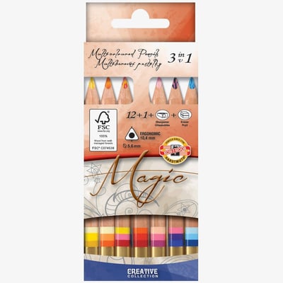 Koh-I-Noor 3404N Jumbo Triangular Magic Coloured Pencils - Assorted Colours (Pack of 13)