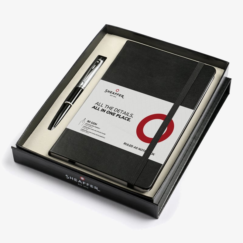 Sheaffer Sheaffer 100 Ballpoint Pen Gift Set - Gloss Black Brushed Chrome with A5 Notebook