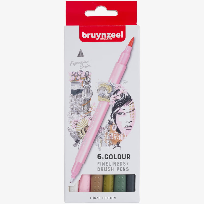 Bruynzeel Bruynzeel Fineliner Brushpen Set - Tokyo Colours (Pack of 6)