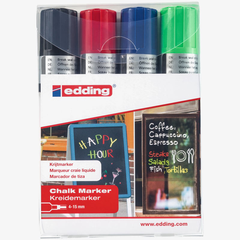 Edding Edding 4090 Chalk Markers - Assorted Colours (Wallet of 4)