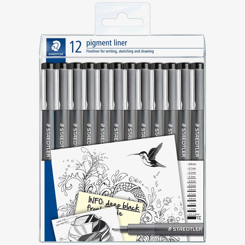 Staedtler Staedtler Pigment Liners - Assorted Tip Sizes (Pack of 12)