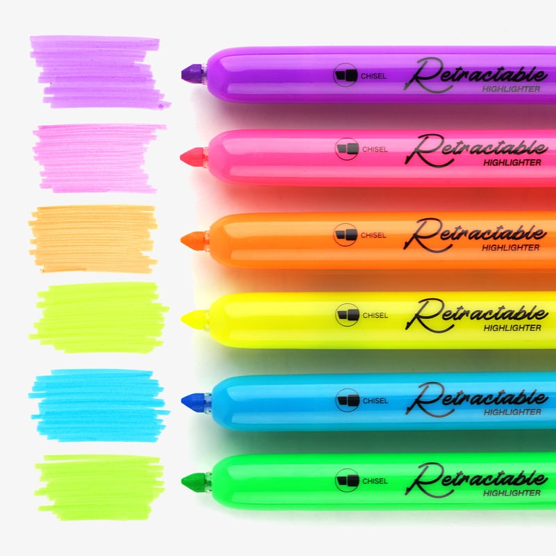 Writech Retractable Highlighter - Assorted Neon (Pack of 6)