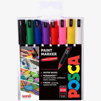 Uni-Ball POSCA PC-1MR Ultra Fine Bullet Tip Marker Pens - Starter Colours (Pack of 8)